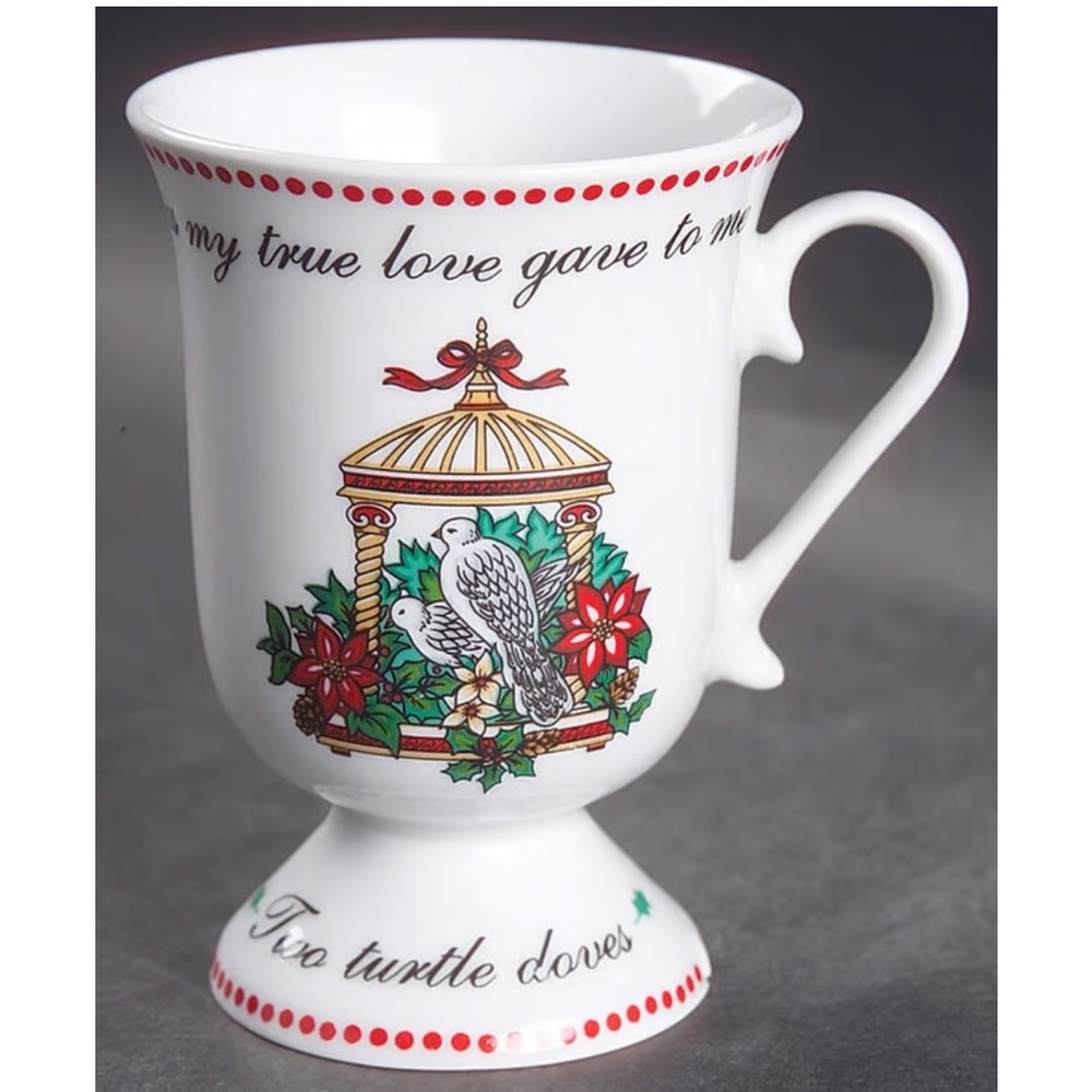 Domestications 1994 12 Days of Christmas Two Turtle Doves Footed Mug Vintage